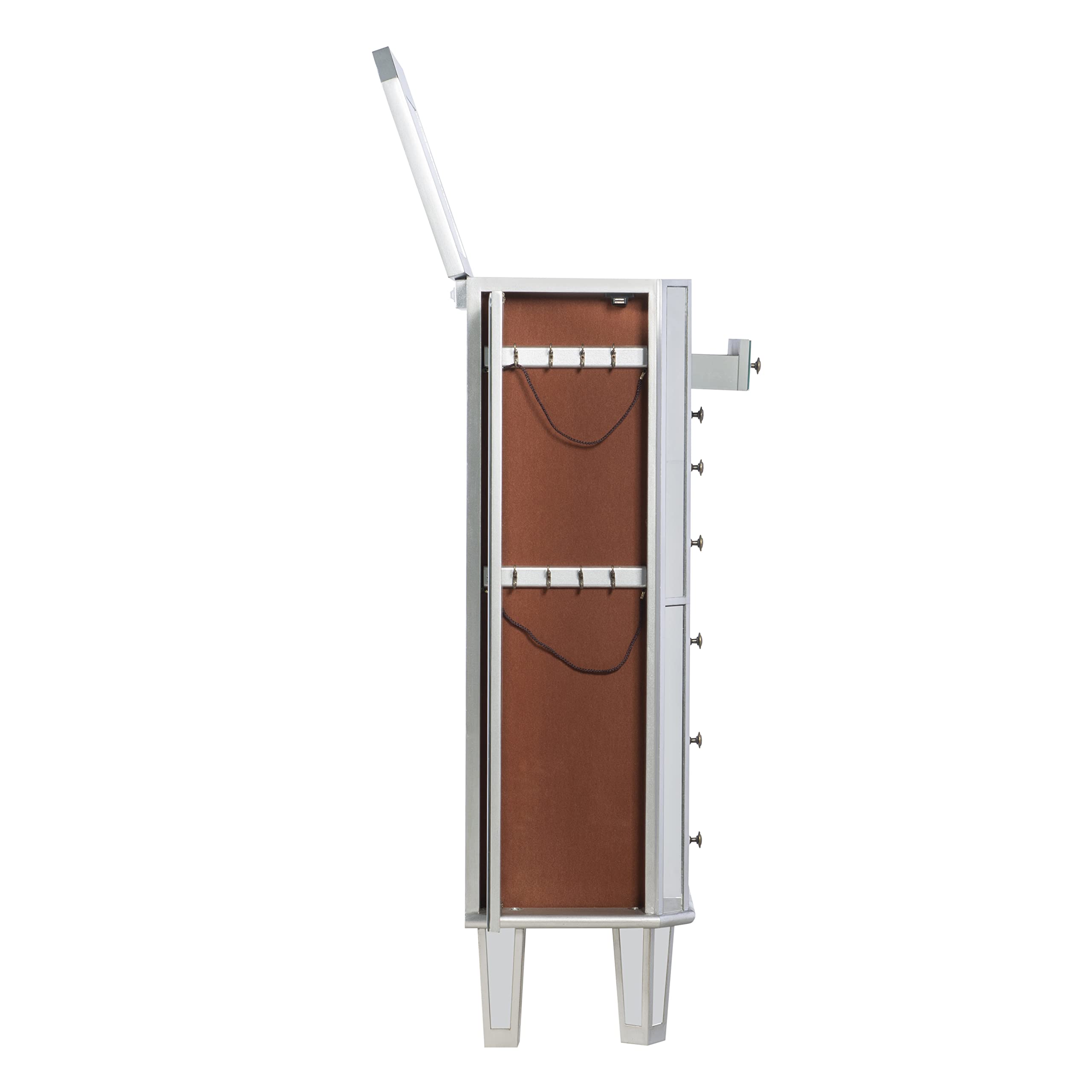 Powell Jewelry Armoire - Wooden Jewelry Cabinet with Silver Mirrored Doors for Bedroom & Closet Organization | Perfect for Necklace, Ring & Earring Storage