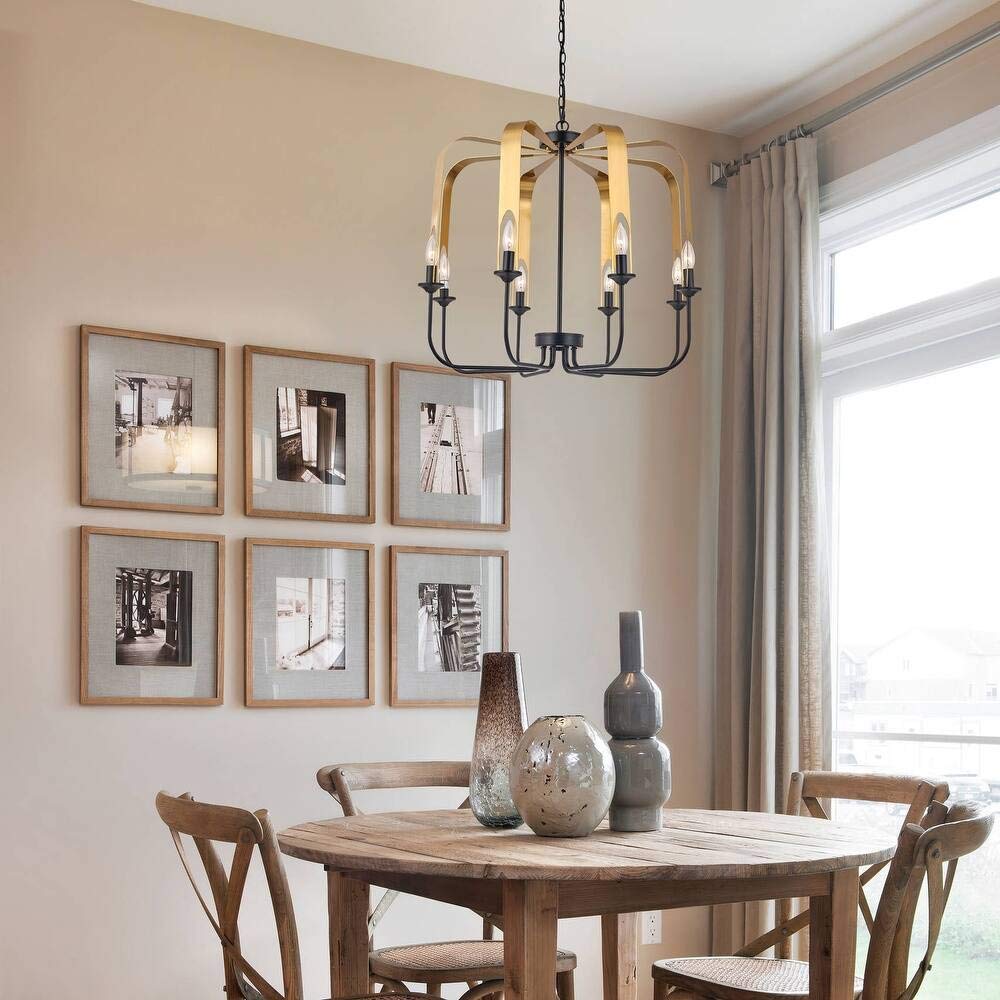 Vanity Art 8-Light Modern Geometric Chandelier - Farmhouse Style Candle Ceiling Light Fixture for Living Room, Kitchen & Dining Room | MLT2208LT-EP-BK | Perfect for Rustic, Industrial & Contemporary Home Decor