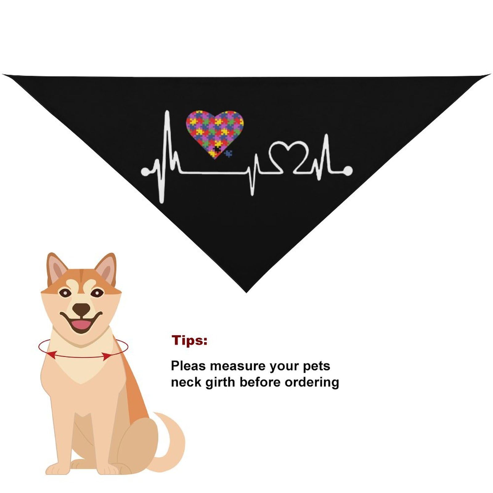 Autism Awareness Heartbeat Dog Bandanas - Cute Pet Scarf & Bib for Small Medium Large Dogs - Christmas Thanksgiving Holiday Gift for Pets - Perfect for Autism Support Events & Daily Walks