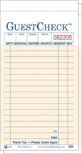 Guest Check 3.5 x 6.75 Inch 2-Ply Carbonless Paper - 50 Books per Case (S6000) for Restaurant Receipts, Order Tickets & Business Forms