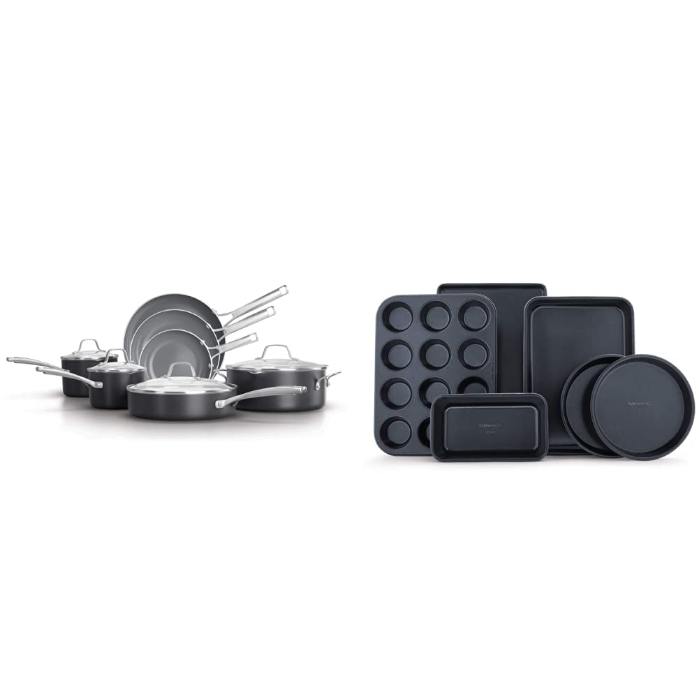 Calphalon Classic Oil-Infused Ceramic Nonstick Cookware Set - 11-Piece PTFE & PFOA Free Pots and Pans, Dark Gray - Perfect for Healthy Cooking, Frying, Sauteing & Baking in Modern Kitchens