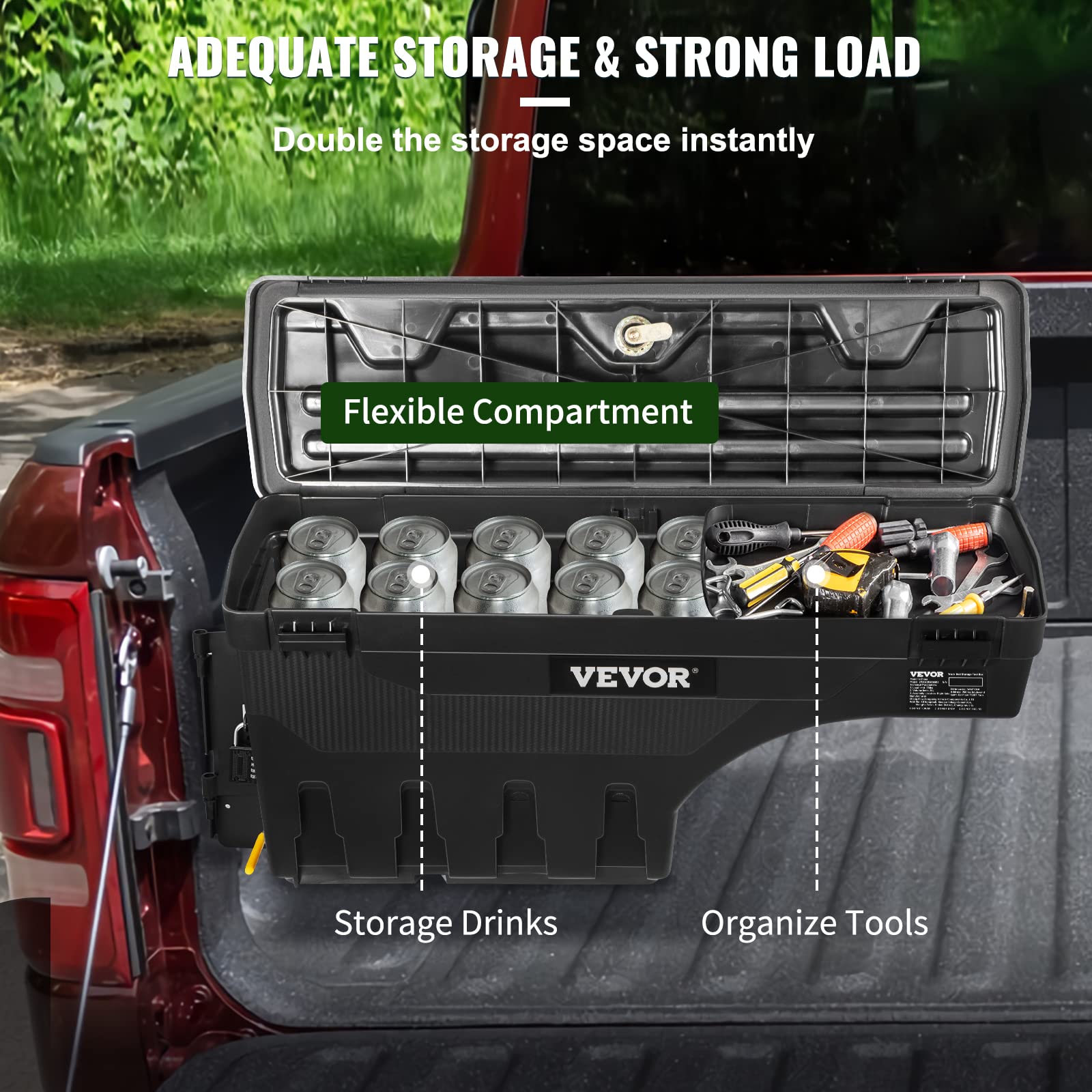 VEVOR Truck Bed Storage Box for Dodge Ram 1500 (2019-2021) - Driver Side Lockable Waterproof ABS Wheel Well Tool Box (6.6 Gal/20L) with Password Padlock - Perfect for Organizing Tools, Camping Gear & Truck Accessories