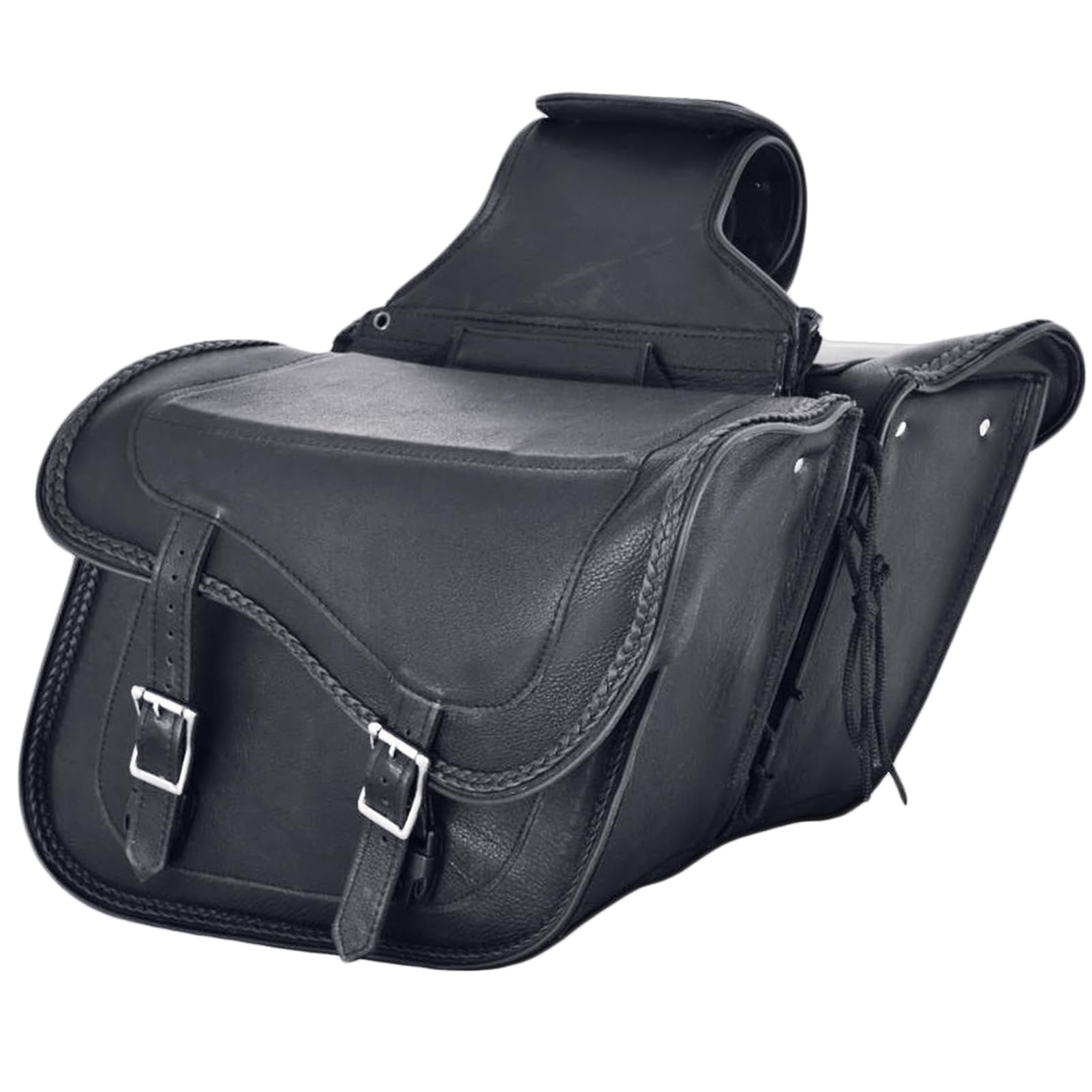 Premium Naked Cowhide Leather Motorcycle Saddle Bags - Studded Throw Over Side Bags for Honda Shadow, Sportster, Softail & Dyna V-Star (Black, No Studs) | Durable & Stylish Storage for Long Rides, Road Trips & Daily Commutes