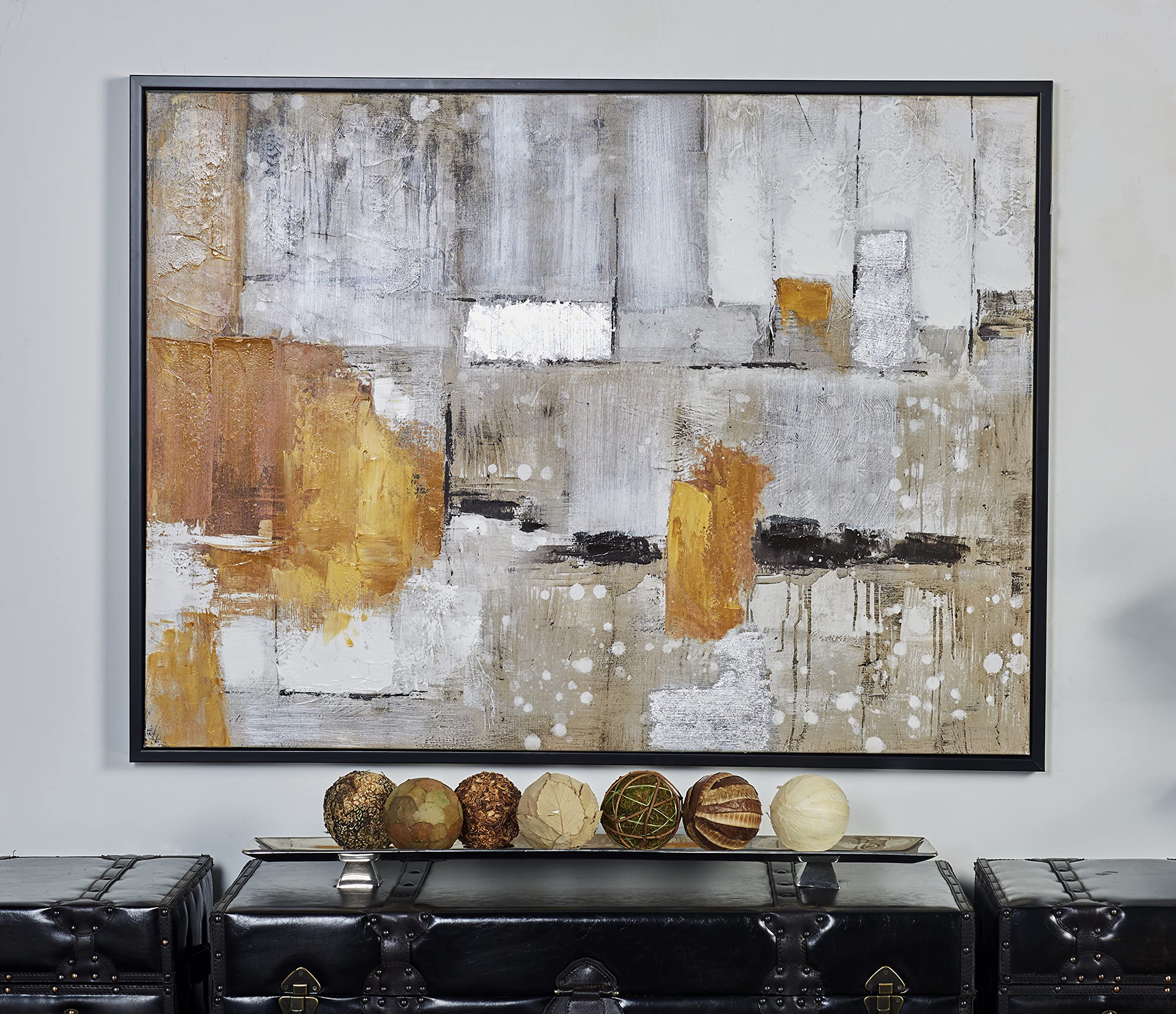 Deco 79 Abstract Framed Canvas Wall Art - Black & Yellow Accents, 48x36 Inches, Gray - Modern Living Room Decor, Bedroom & Office Wall Art