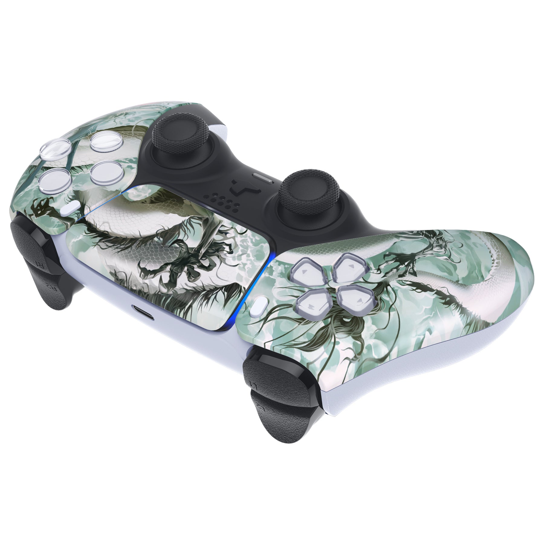 eXtremeRate Jade Dragon Cloud Dominator Touchpad Front Housing Shell for PS5 Controller BDM-010/020/030/040/050 - DIY Replacement Shell & Custom Touch Pad Cover (ZPFT1071G3) - Perfect for Gaming Enthusiasts & Custom PS5 Controller Mods