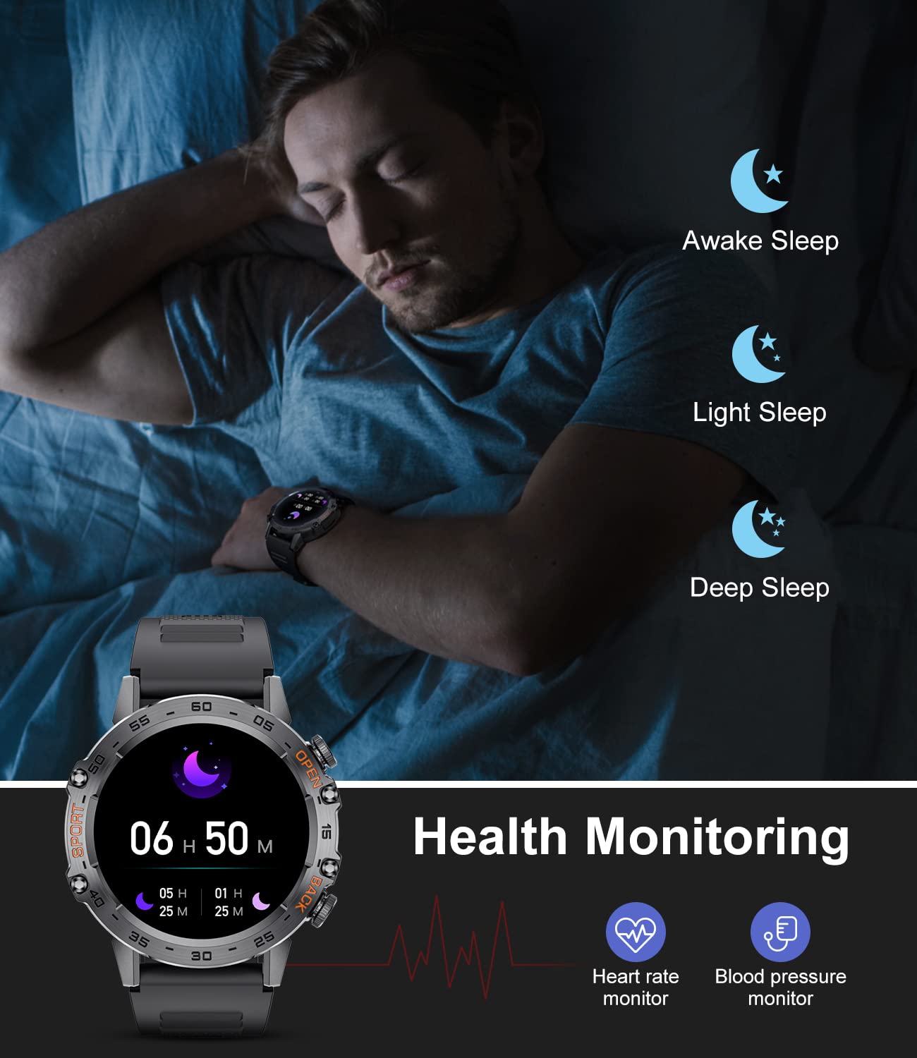 1.39'' HD Military Smart Watch for Men - Bluetooth Call Notification, 100+ Sport Modes, IP68 Waterproof Fitness Tracker with 2 Silicone Straps | Perfect for Running, Swimming & Outdoor Activities
