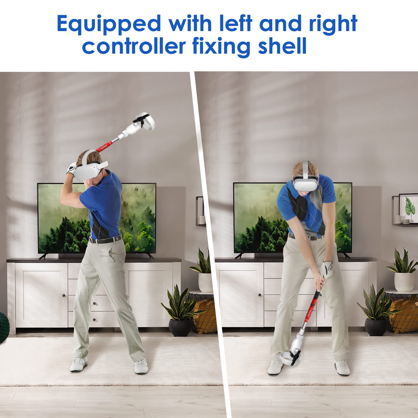 Meta Oculus Quest 2 VR Golf Club Handle Accessory - Stainless Steel Core Virtual Reality Golf Game Attachment for Enhanced Sports Gaming Experience (White, Double Pack) | Perfect for Home VR Golf Simulation & Interactive Sports Training