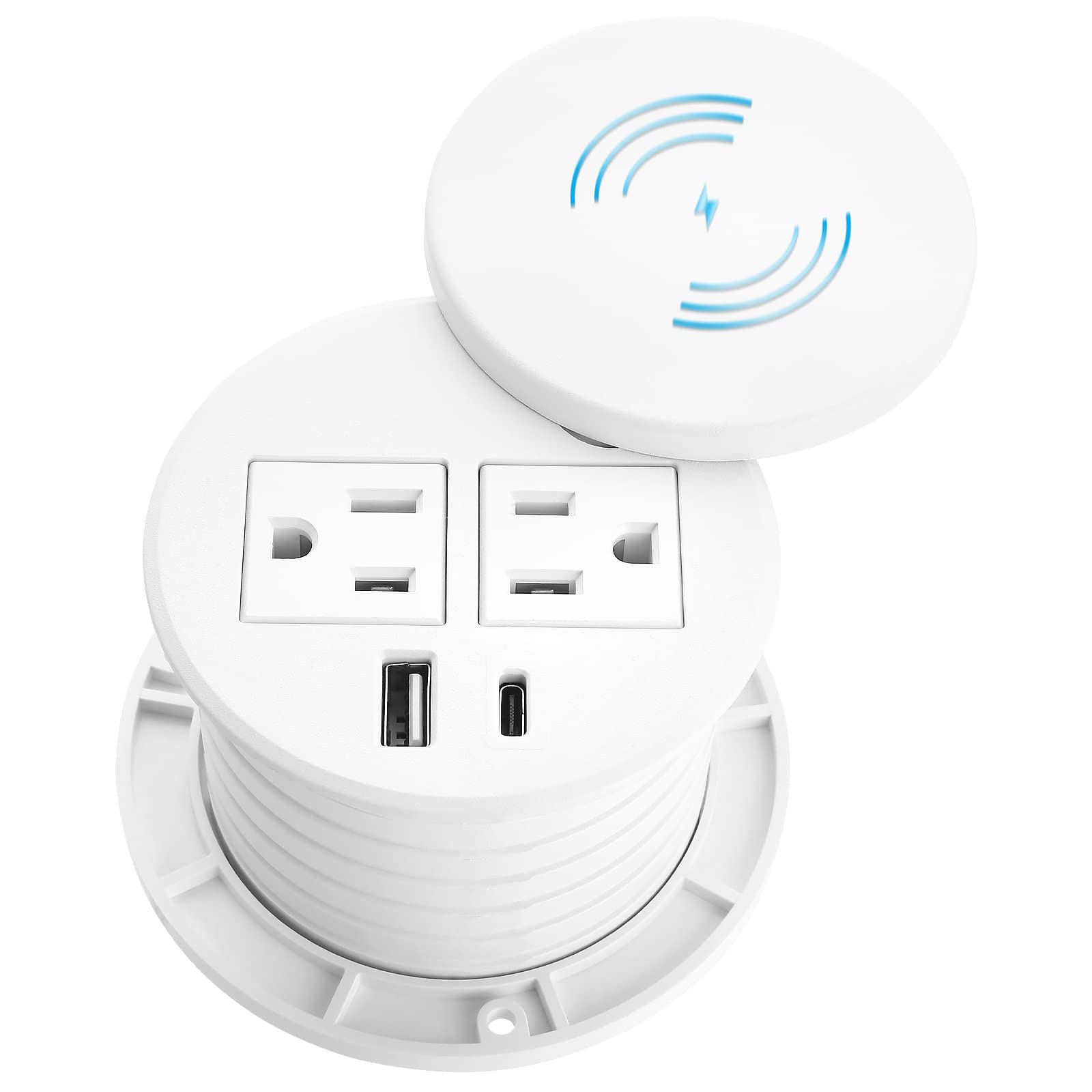 Wireless Charger with USB C & AC Outlets - 6.56ft Extension Cord for Desk Power Grommet (Fits 3