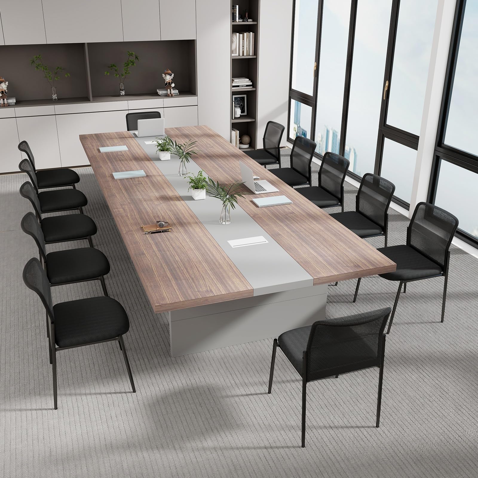 GOFLAME Stackable Conference Chairs with Breathable Mesh Back & Padded Seat - 2 Pack Office Waiting Room Chairs for Reception, Lobby, Meeting Room & Executive Workspace - Comfortable Armless Side Chairs for Professional Settings
