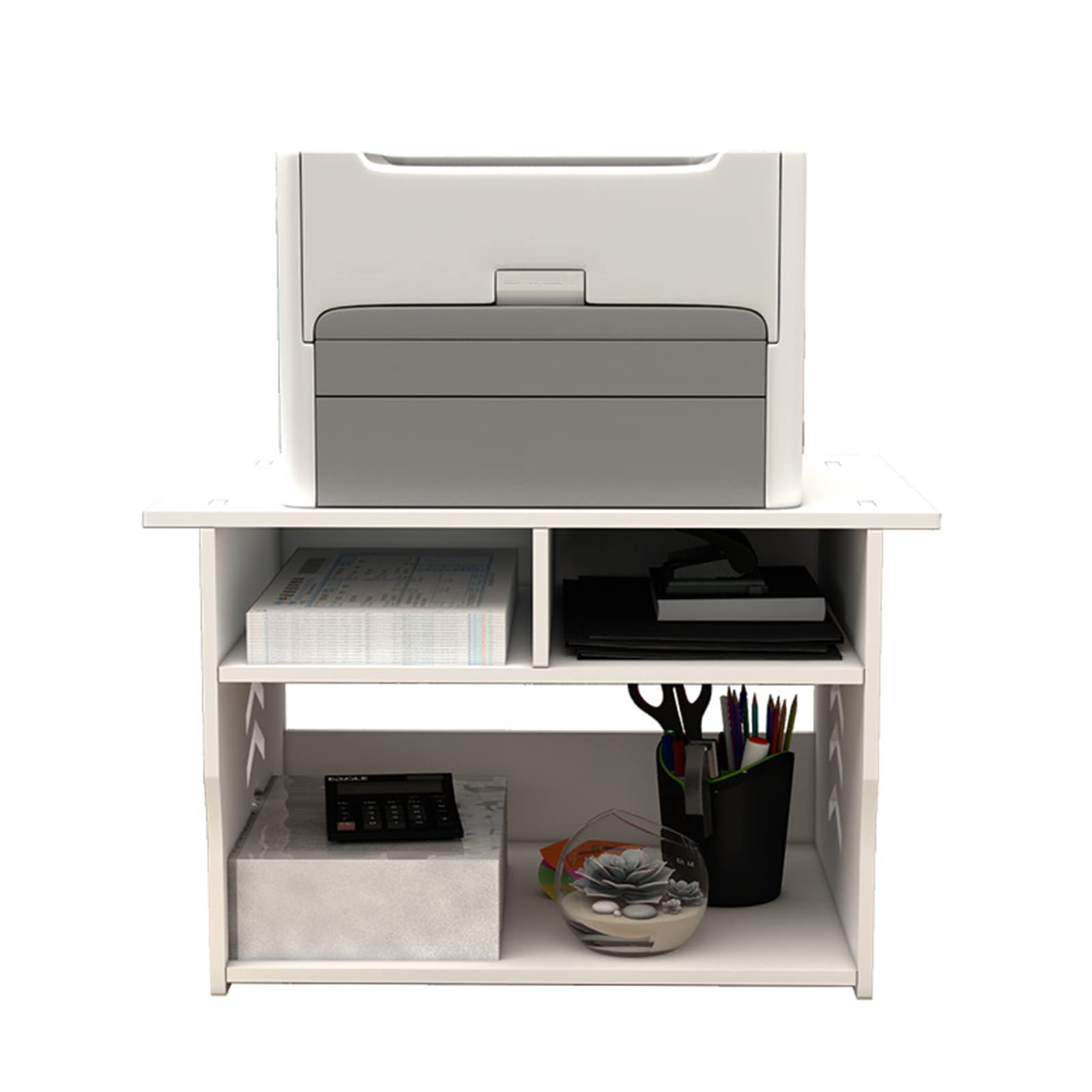 Desktop Printer Stand - Multifunctional Double-Layer Shelf for Home & Office Storage (White) | Organize Printers, Supplies & Documents Efficiently