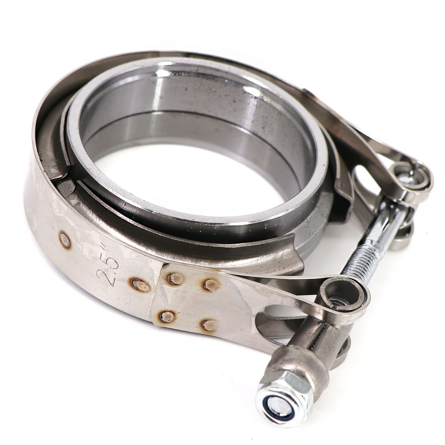 2.5 Inch Stainless Steel V-Band Clamp Kit with Male & Female Flanges for Turbo Exhaust Downpipe - High Temperature Resistant, Perfect for Automotive Exhaust Systems & Performance Upgrades