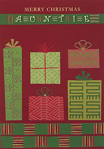 Designer Greetings African American Christmas Card - 5 Green & Red Gifts on Dark Red Background - Perfect for Aunts & Family Holiday Celebrations