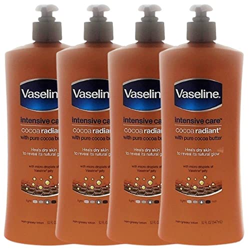 Pure Cocoa Butter Extra Moisturizing Lotion for Hands & Body - Deep Hydration Skin Repair Treatment for Glowing Skin | Non-Greasy Scented Lotion for Women & Men - 32 FL OZ (Pack of 4) | Perfect for Dry Skin Care, After Shower Moisturizer & Daily Body Hydration