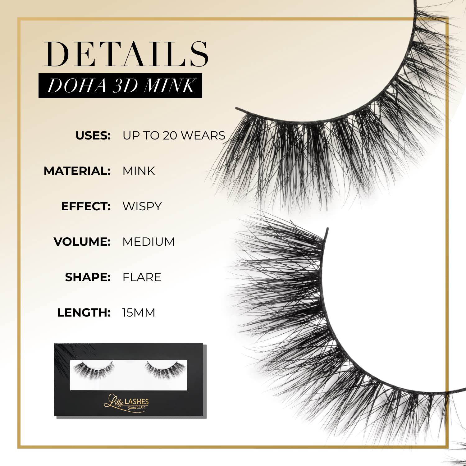 Lilly Lashes Doha 3D Mink False Eyelashes - Natural Wispy Look, Reusable Up to 25 Times, Fluffy Strip Lashes for Everyday Wear & Special Occasions (Lash Glue Not Included)