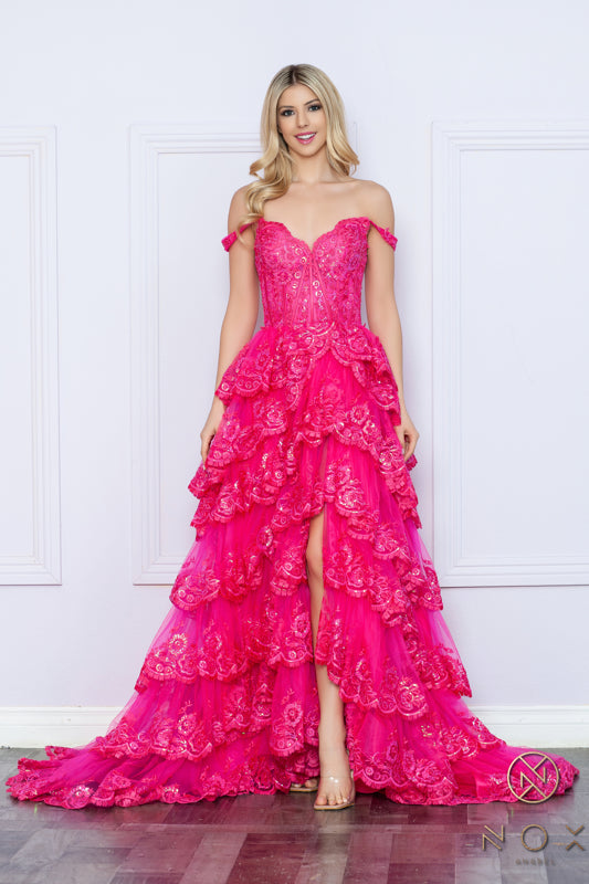 Pricilla Gown - Elegant Tiered Lace & Sequin Ball Gown for Prom, Wedding & Formal Events | Plus Size Evening Dress for Women