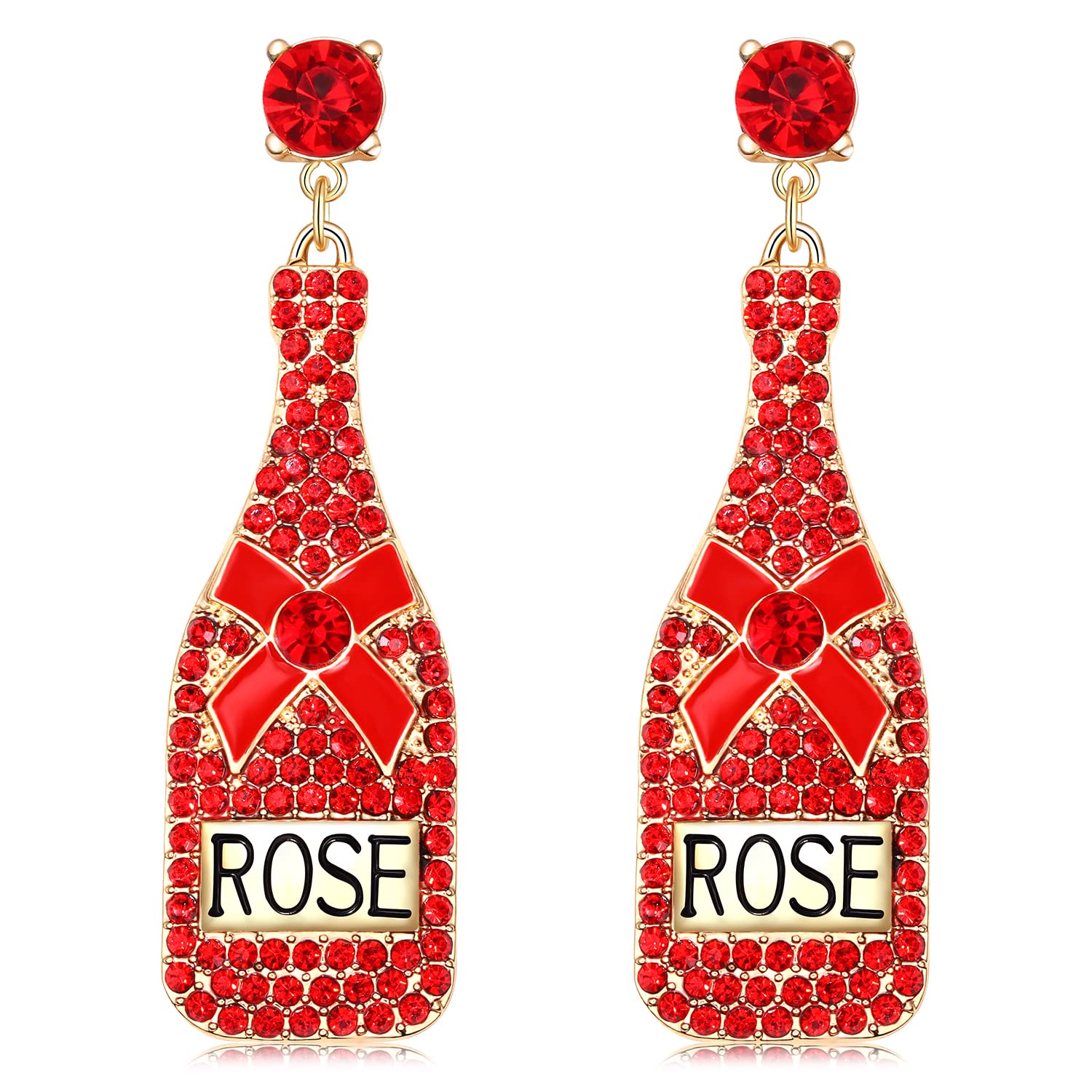 Sparkling Champagne Bottle Dangle Earrings for Women - Elegant Rhinestone & Enamel Statement Jewelry - Perfect for Parties, Weddings & Gift Giving