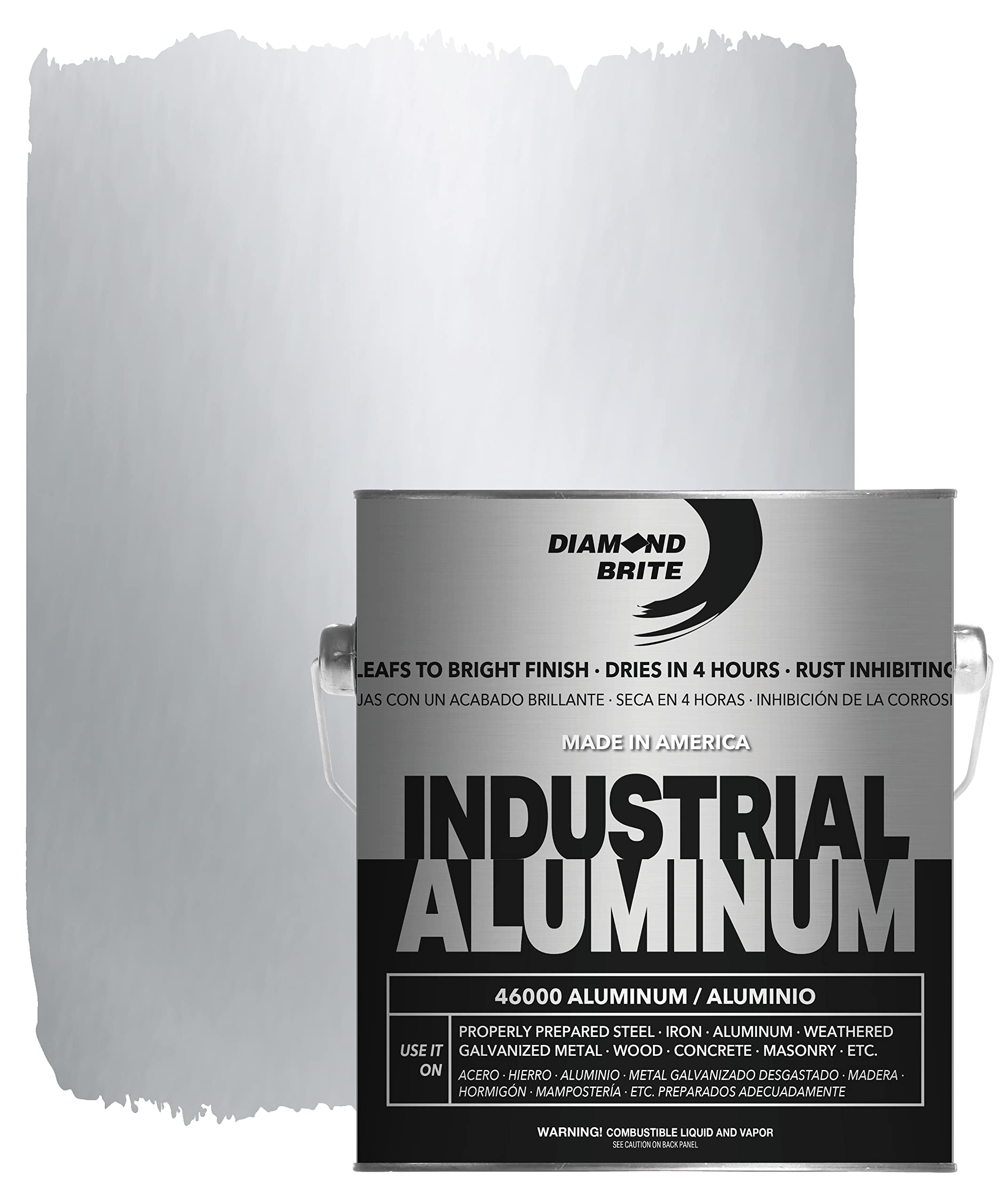 Diamond Brite Paint 46000 1-Gallon High Gloss Aluminum Paint for Metal Surfaces - Perfect for Industrial Equipment, Automotive Parts & Home DIY Projects