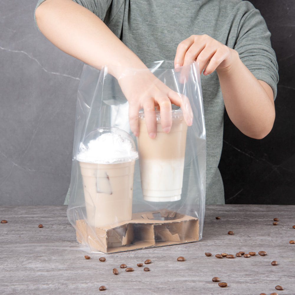 Clear Plastic Take Out Bags for 2-Cup Drink Carriers - 13 3/4