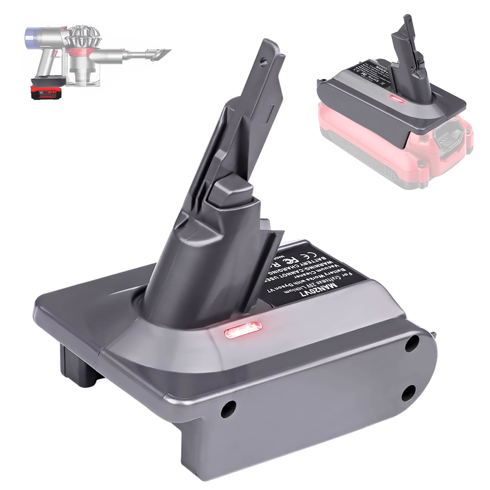 Dyson V7 V8 Vacuum Cleaner Adapter - Craftsman 20V Battery Converter for V7 V8 Series Animal Absolute Motorhead Cordless Stick Vacuums | Perfect for Home Cleaning, Pet Hair Removal & Hard-to-Reach Areas