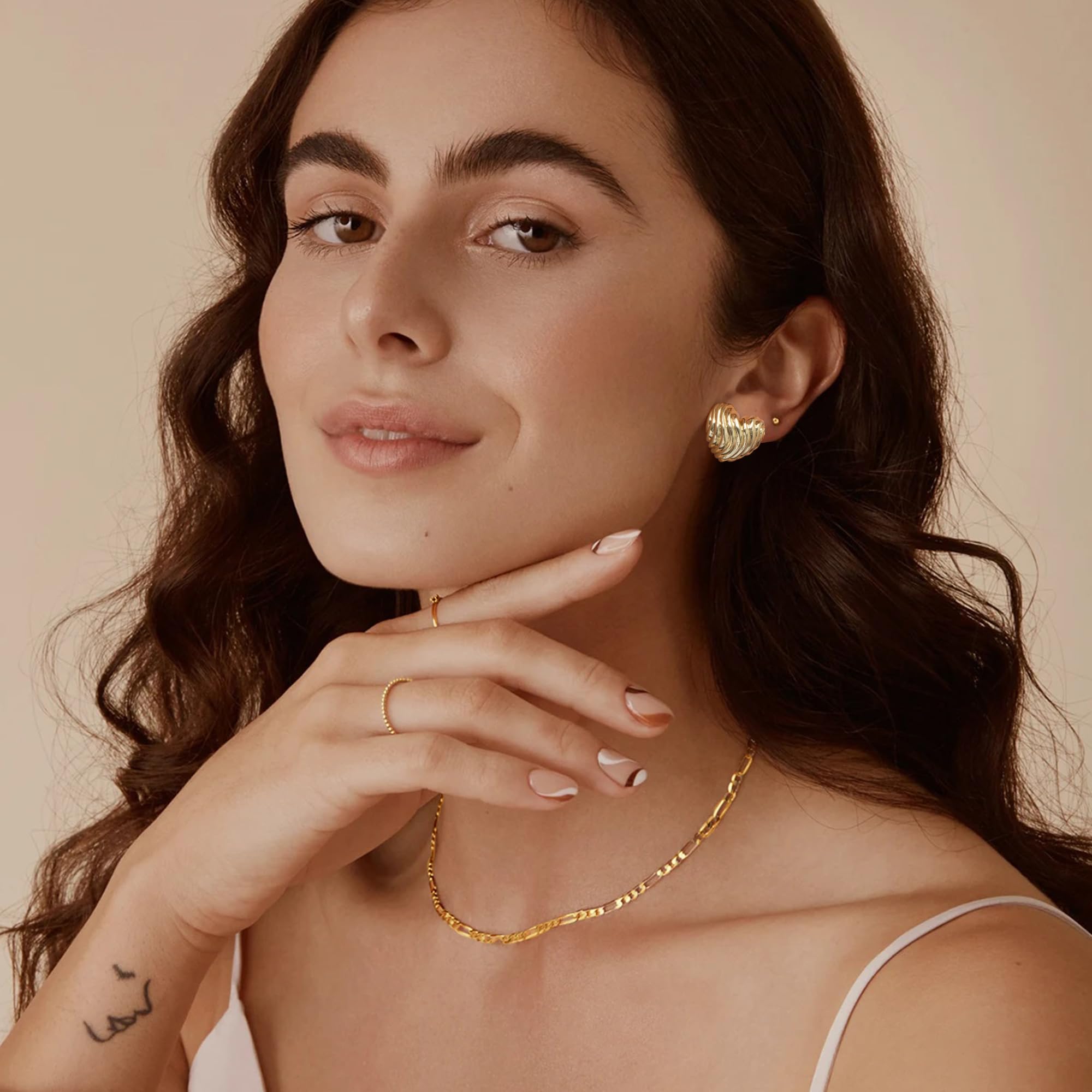 Trendy Big Chunky Gold Earrings for Women – Hypoallergenic 925 Sterling Silver Drop Stud Earrings | Statement Wavy Button Earrings | Perfect Jewelry Gift for Women & Girls | Ideal for Parties, Weddings & Everyday Wear