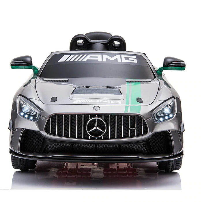 Mercedes Benz AMG GT4 12V Kids Ride On Car - 1 Seater Electric Toy Vehicle in Silver Green | Perfect for Outdoor Play & Birthday Gifts