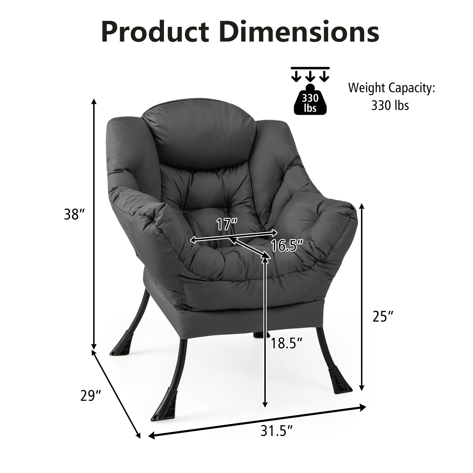 Giantex Modern Lazy Chair - Contemporary Accent Lounge Chair with Polyester Fabric & Sturdy Steel Frame, Upholstered Single Sofa Chair with Armrests & Side Pocket - Perfect for Living Room, Bedroom, Office or Reading Nook (Grey)