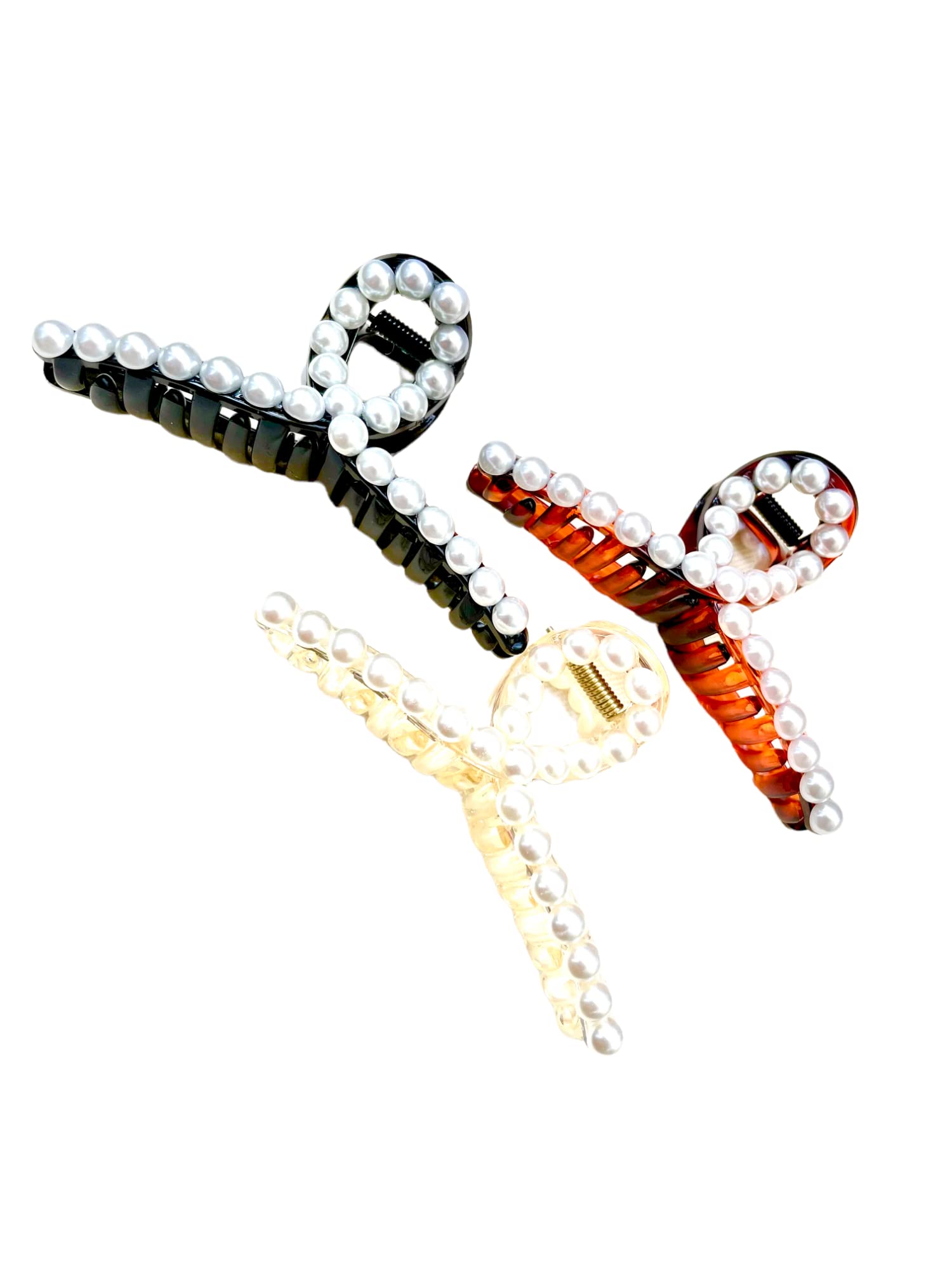 APPSAMBR 3-Piece Pearl Hair Clips Set - 2 Pack Non-Slip Hair Claw Clamps with Pearls for Women & Girls (Champagne, Black, Shell) | Perfect for Weddings, Parties & Everyday Hairstyles