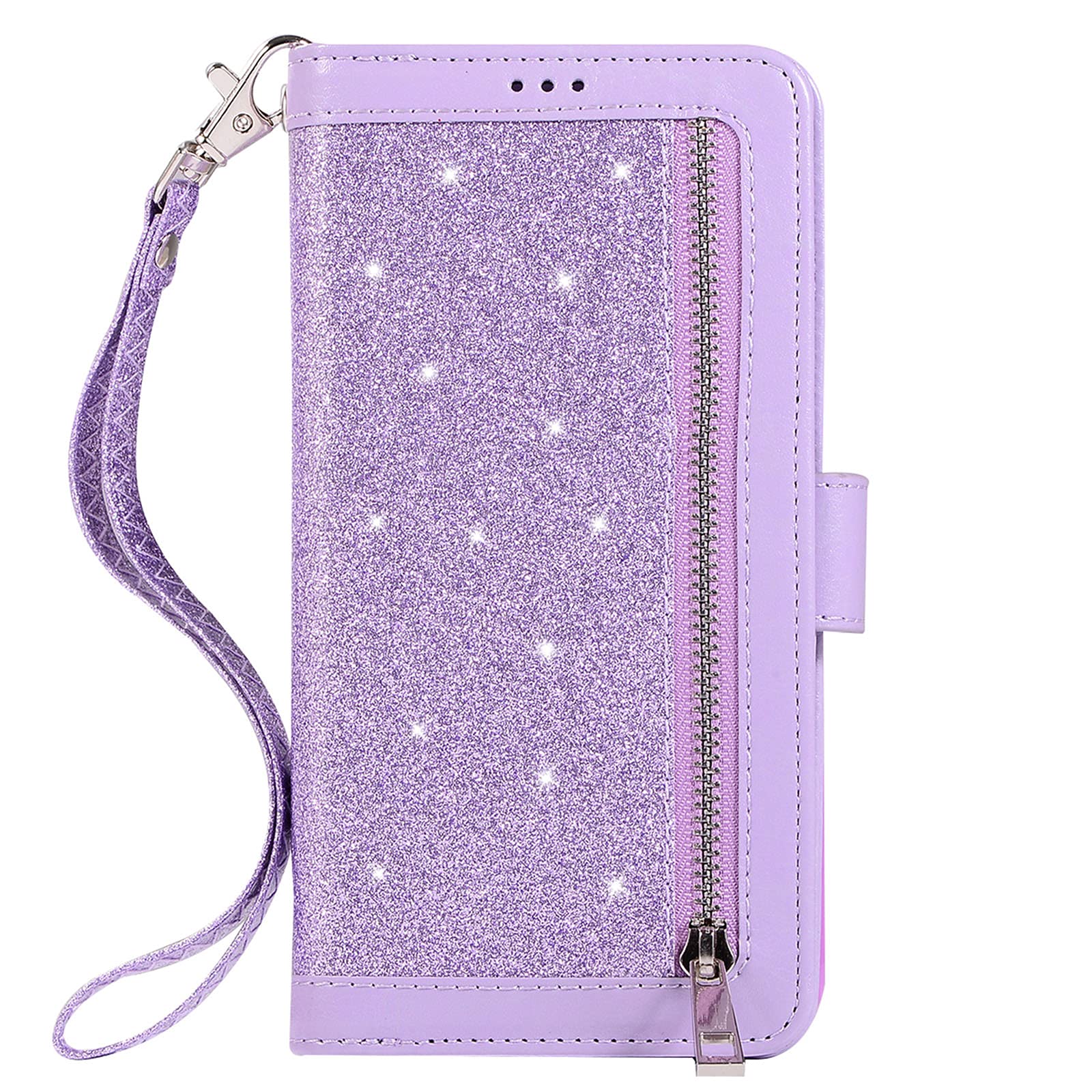 Premium Glitter Wallet Phone Case for iPhone 12 Pro - Leather Zipper Protective Cover with Card Slots & Cash Pocket | Perfect for Daily Use, Travel & Hands-Free Convenience