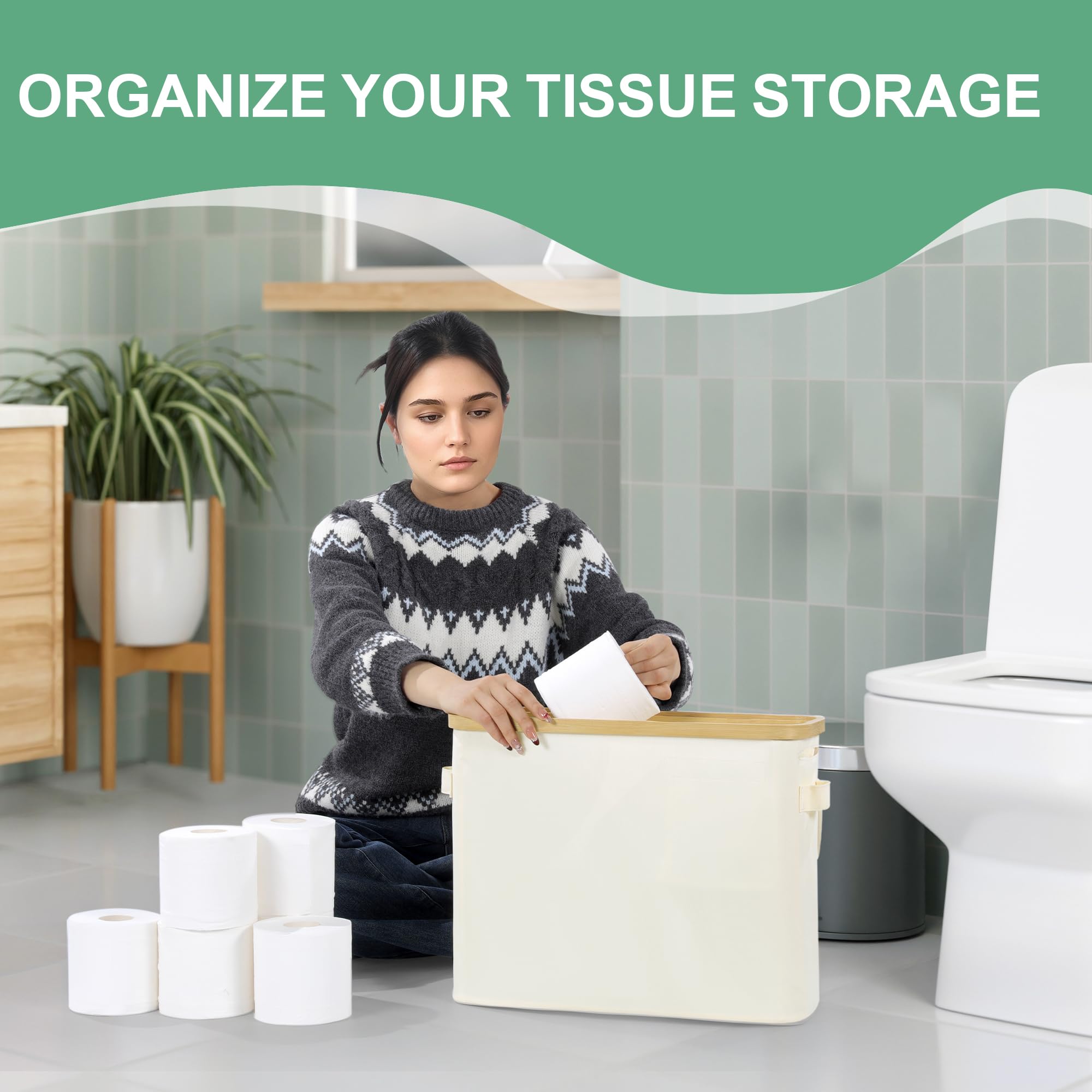 BALAPET Bamboo Toilet Paper Storage Basket with Lid and Drawer - Waterproof Bathroom Tissue Organizer (55L) - Perfect for Bathroom, Vanity, and Home Organization