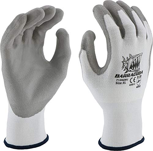 West Chester 713HGWU Barracuda Cut Resistant Work Gloves - 12 Pack XX-Large White HPPE Safety Gloves with Grey PU Coating for Construction, Welding & Industrial Use