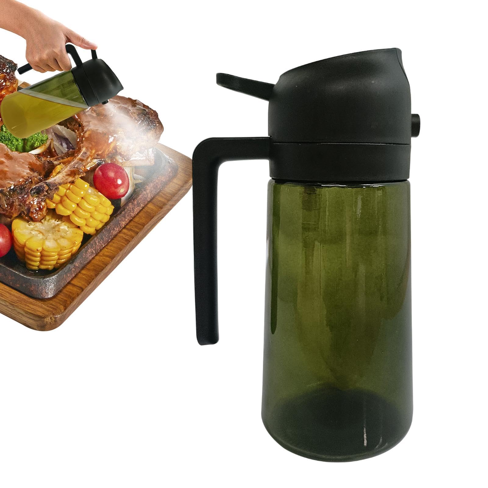 2-in-1 Oil Dispenser & Sprayer Bottle - 470ml Kitchen Oil Container for Olive, Vegetable & Cooking Oils - Perfect for Salad Dressing, Frying & Baking - Leakproof & Durable Glass Bottle with Spray & Pour Functions