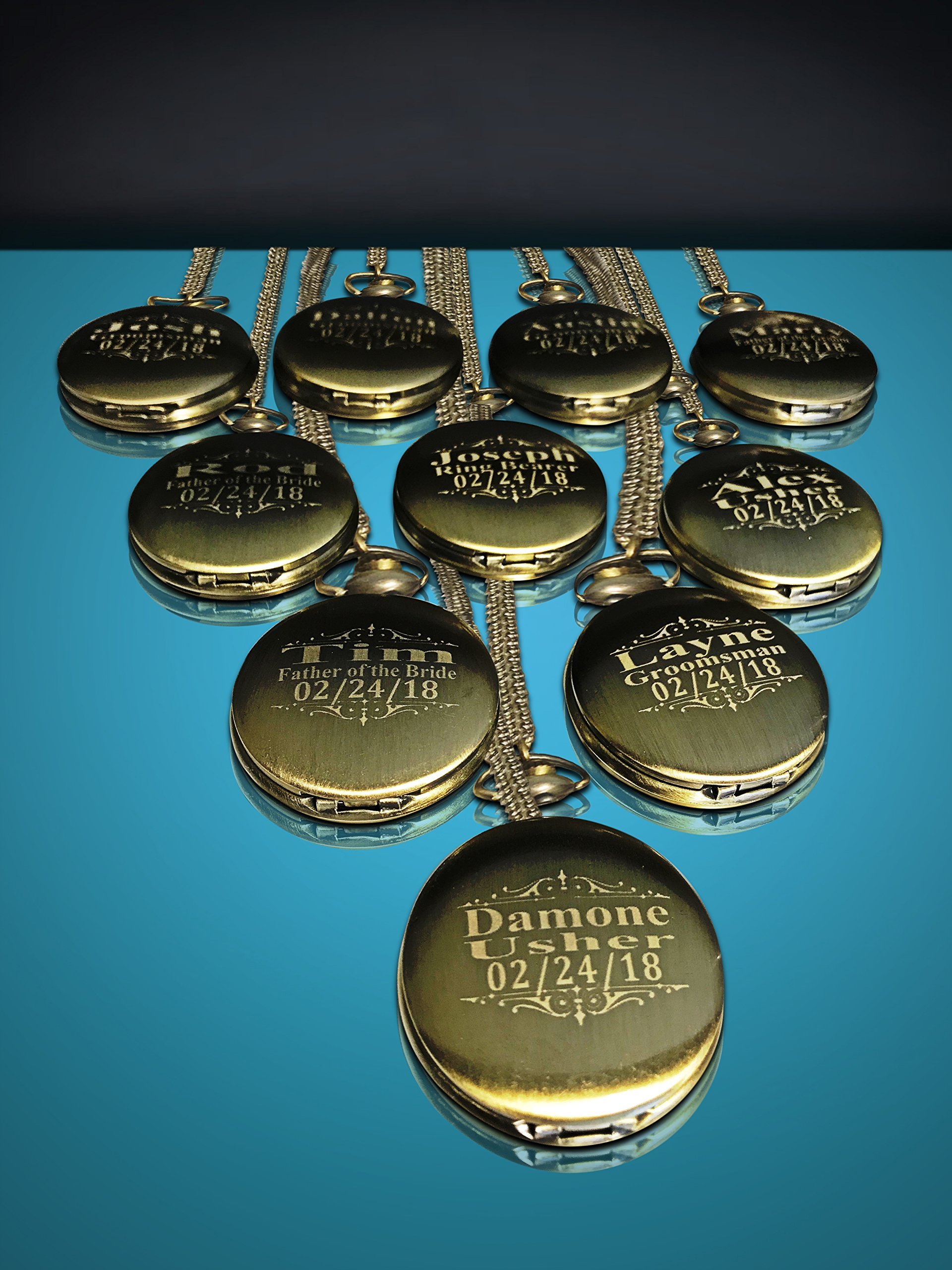 15 Rose Gold Pocket Watches for Groomsmen - Engraved Gift Set with Chains & Luxury Box - Perfect for Weddings, Anniversaries & Special Occasions