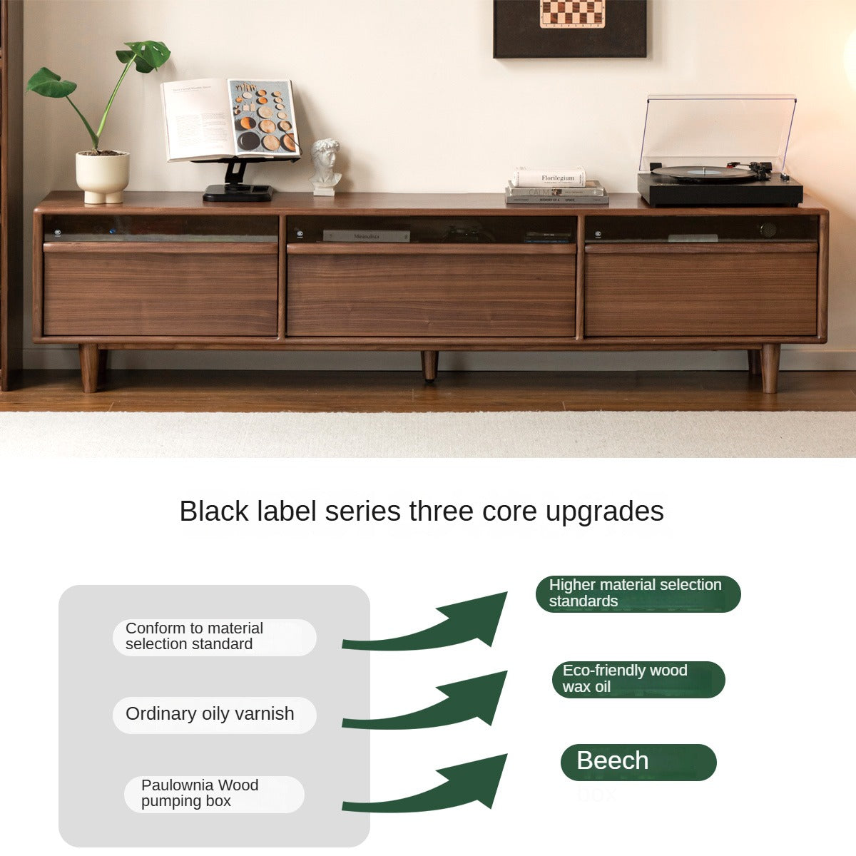 Premium Black Walnut Solid Wood TV Stand - Modern Entertainment Center for Living Room & Home Theater