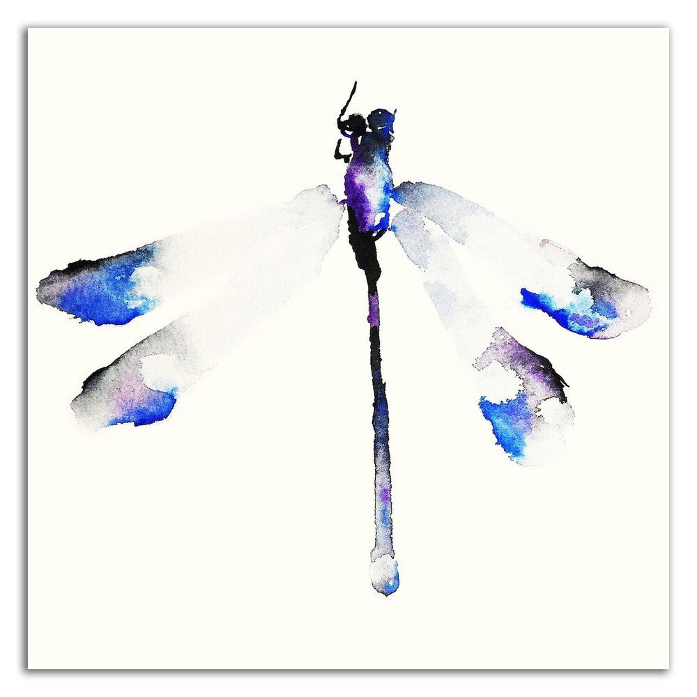 Blue & Violet Dragonfly Art Print by Karin Johannesson - Stretched Canvas Wall Decor Ready to Hang - Perfect for Living Room, Bedroom & Office Decor