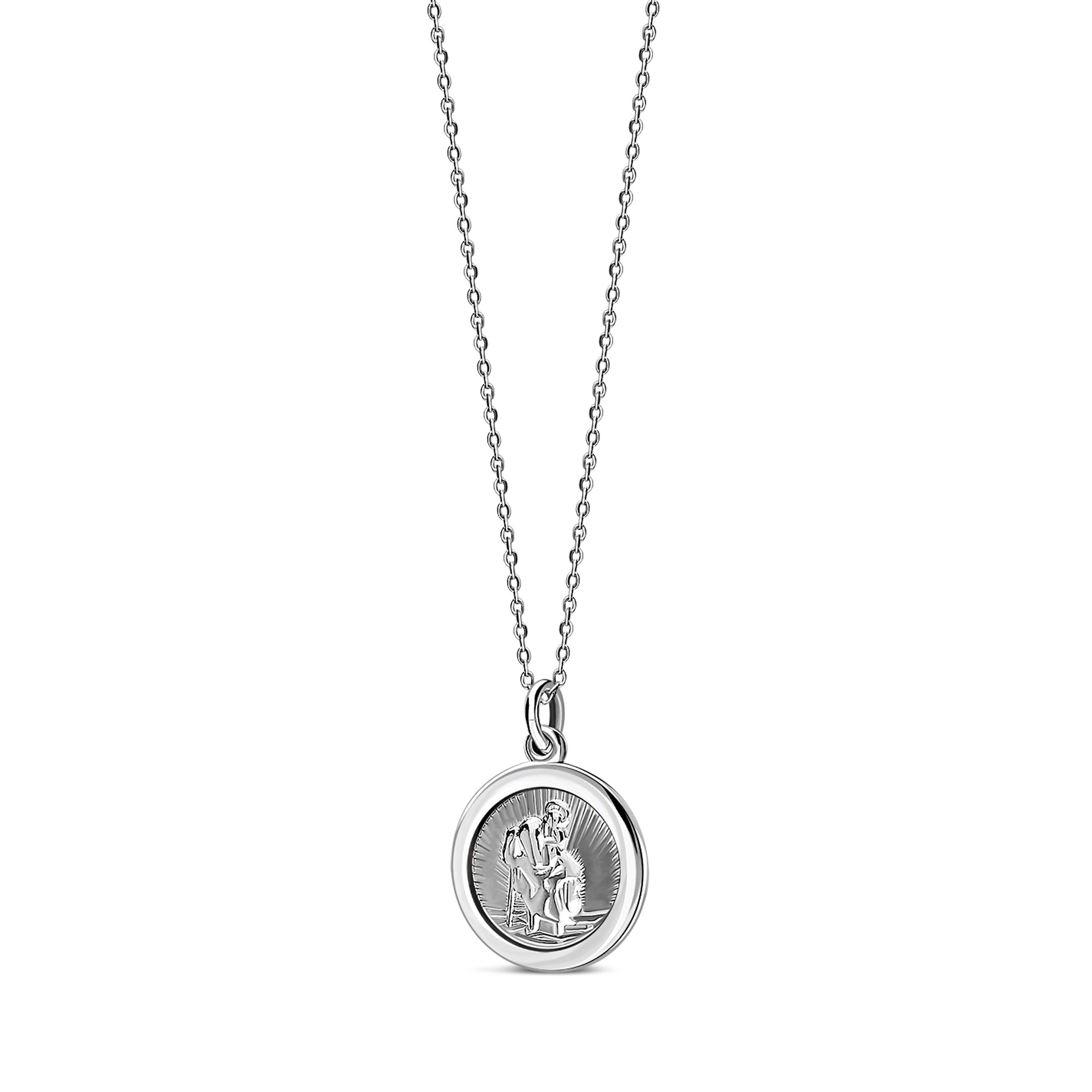 Sterling Silver Small St. Christopher Round Pendant Necklace for Men & Women - Religious Jewelry Gift for Travel Protection & Safe Journey
