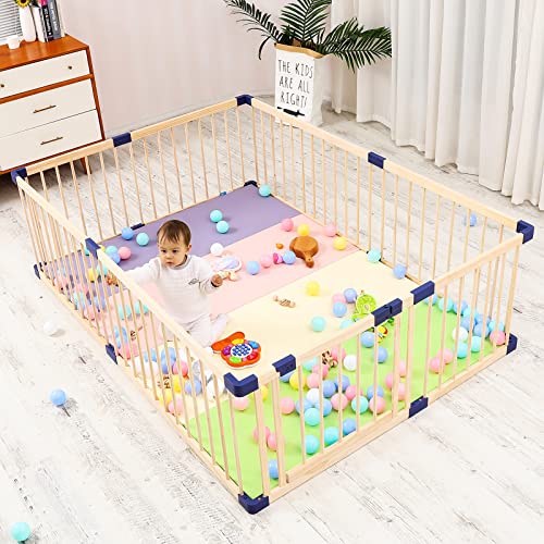 Wooden Baby Playpen Fence - 140x200x61cm Safe Play Yard with Door for Toddlers & Kids | Baby Activity Center & Play Gate | Perfect for Indoor Playroom, Nursery, Birthday Gifts & Childproofing