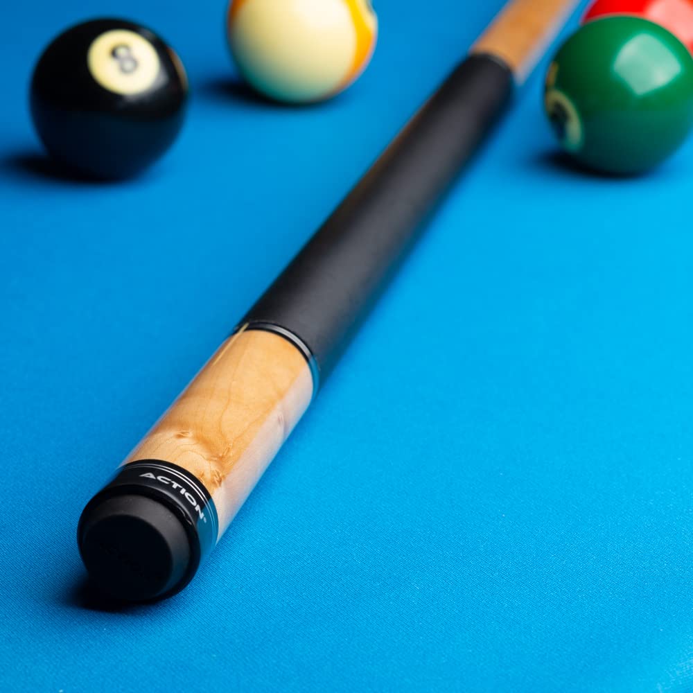 Premium Blonde Birdseye Maple Pool Cue Stick - 58 Inch Professional Billiard Cue with Black Faux Leather Wrap Grip, Double Silver Rings & Black Rubber Bumper - Perfect for Tournament Play, Home Game Rooms & Bar Entertainment