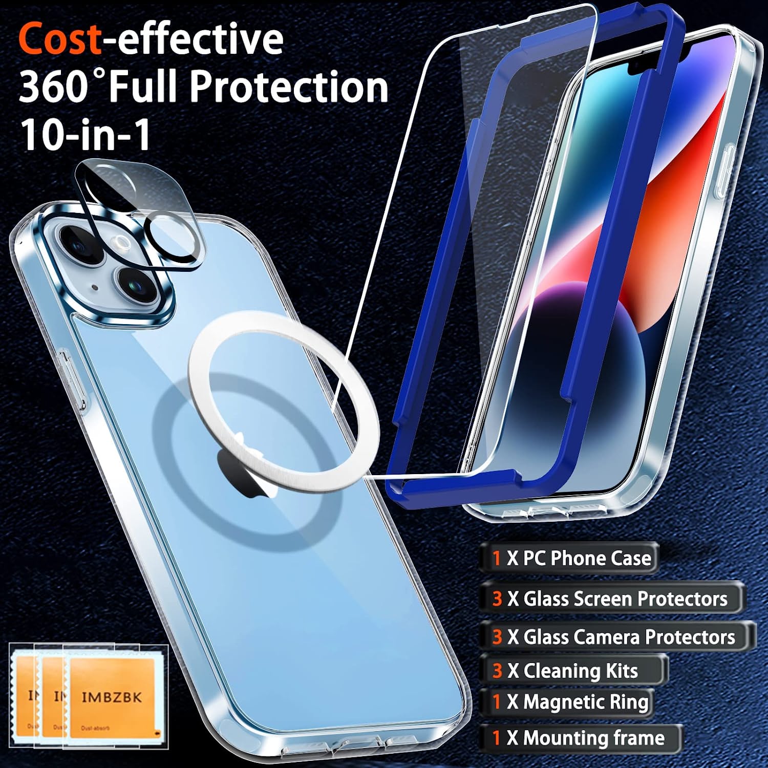 iPhone 14 Plus Case Clear with 3 Pack Tempered Glass Screen Protectors - Shockproof Slim Protective Cover for Everyday Use, Work & Travel