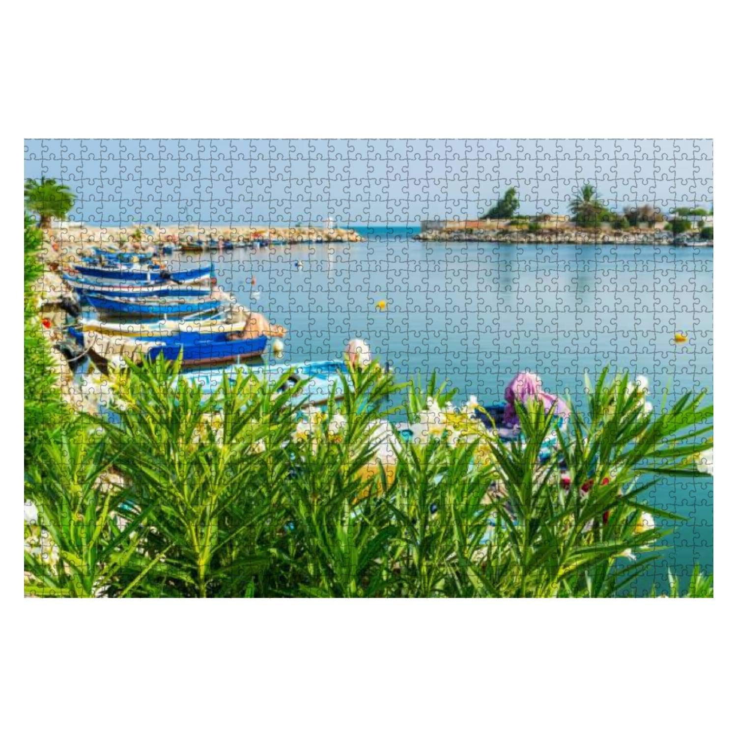 1000-Piece Wooden Jigsaw Puzzle - The View on Port Behind The Flowers Carthage Tunisia Seashore - Educational & Stress-Relief Puzzle Game for Adults & Kids | Perfect for Family Game Night, Classroom Activities & Relaxation Therapy