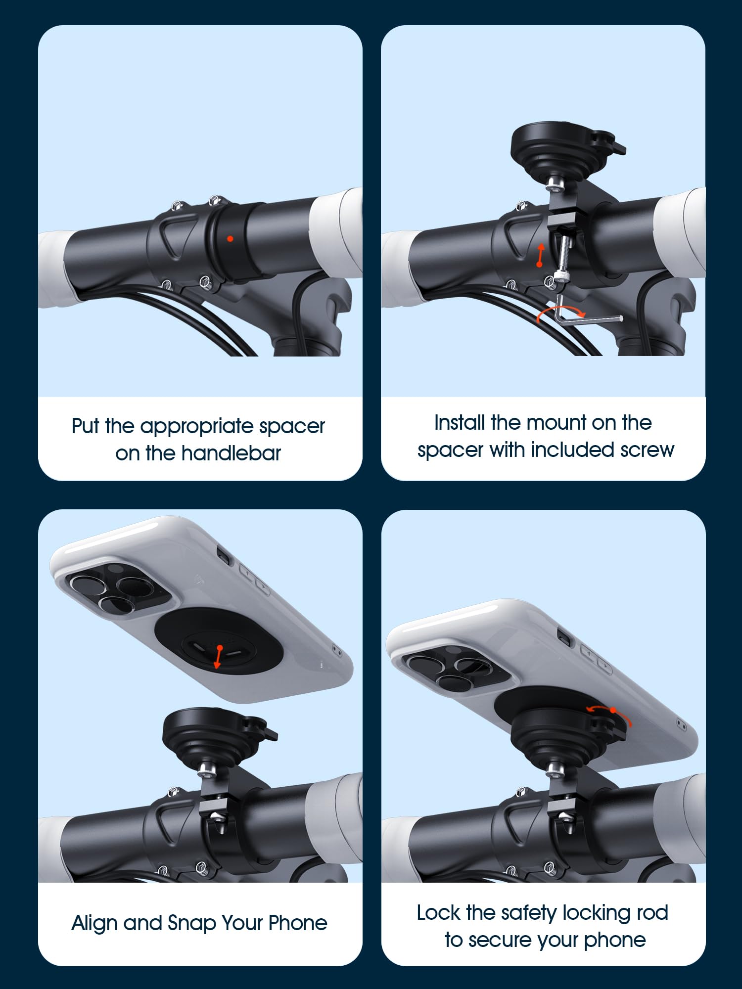 Sincetop Q Series Bike & Motorcycle Phone Mount - Quick Lock Aluminum Handlebar Phone Holder for iPhone, Samsung - Compatible with Mountain, Road, Electric Bikes & Scooters - Perfect for Cycling, Commuting & GPS Navigation