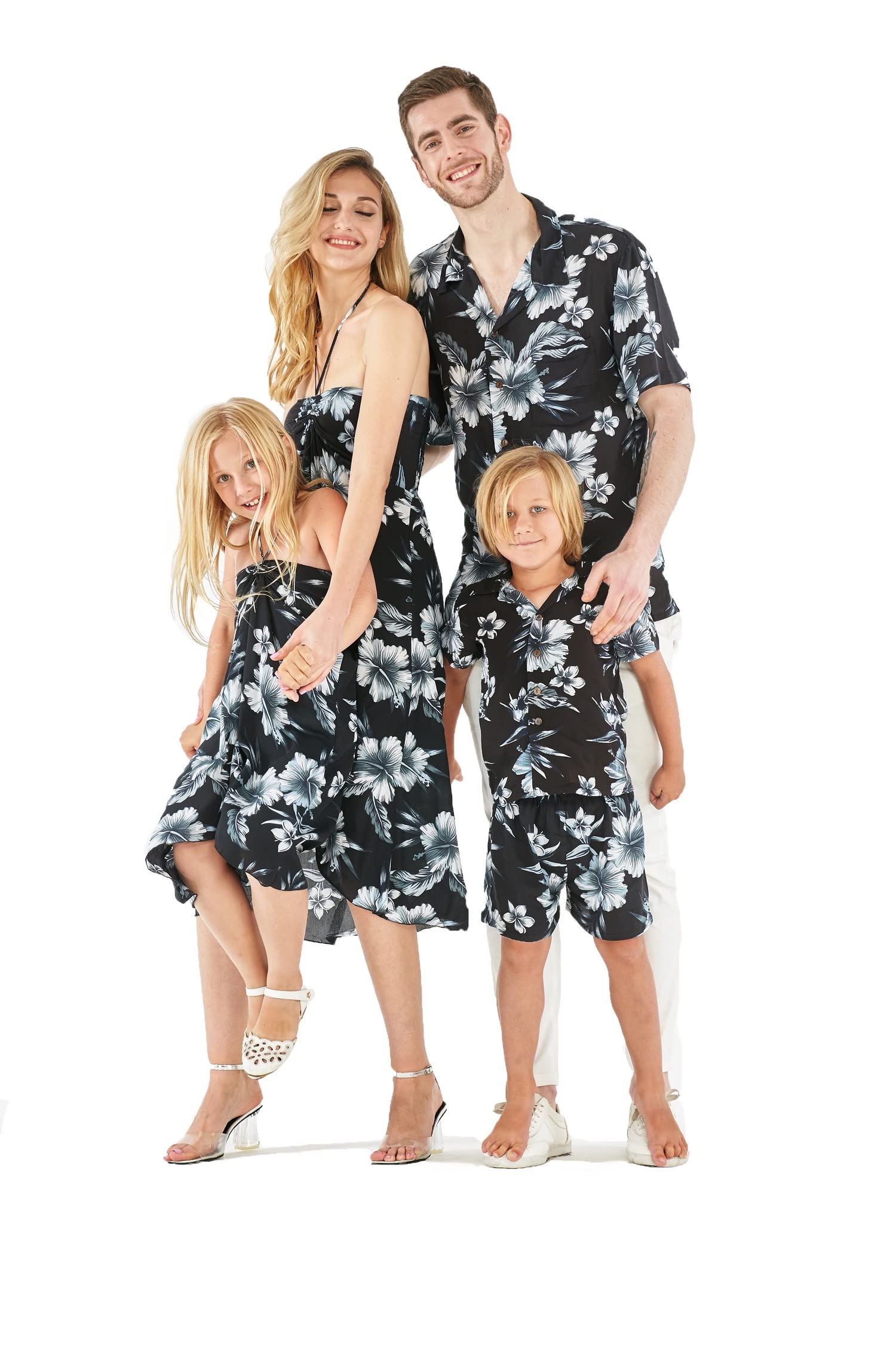 Hawaiian Luau Outfits for Family - Matching Aloha Shirts & Dresses for Men, Women, Boys & Girls in Midnight Bloom Floral Print | Perfect for Beach Vacations, Summer Parties & Tropical Themed Events