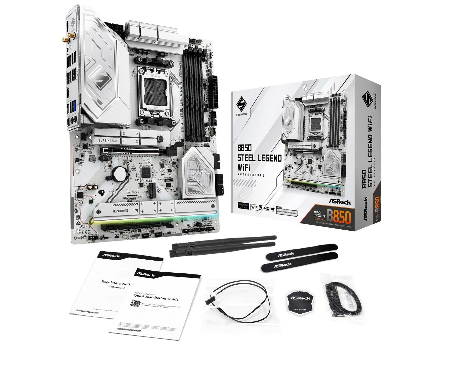 ASRock B850 Steel Legend WiFi AMD Ryzen AM5 DDR5 ATX Gaming Motherboard - Supports Ryzen 7000 Series, PCIe 5.0, M.2 NVMe, 2.5Gb LAN - Perfect for PC Gaming, Streaming & Content Creation