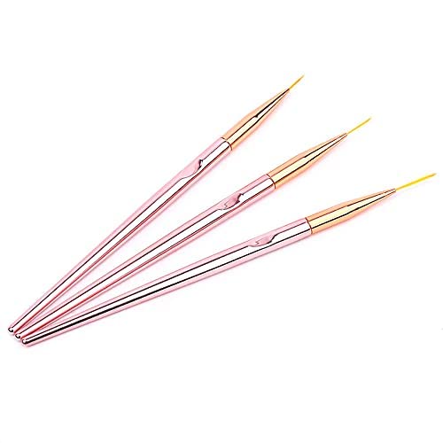 Premium 3-Piece Rose Gold Nail Art Liner Brush Set - Professional UV Gel & Acrylic Nail Design Tools (7mm/9mm/11mm) for Salon & Home Manicure | Perfect for French Tips, Floral Patterns & Detailed Nail Art