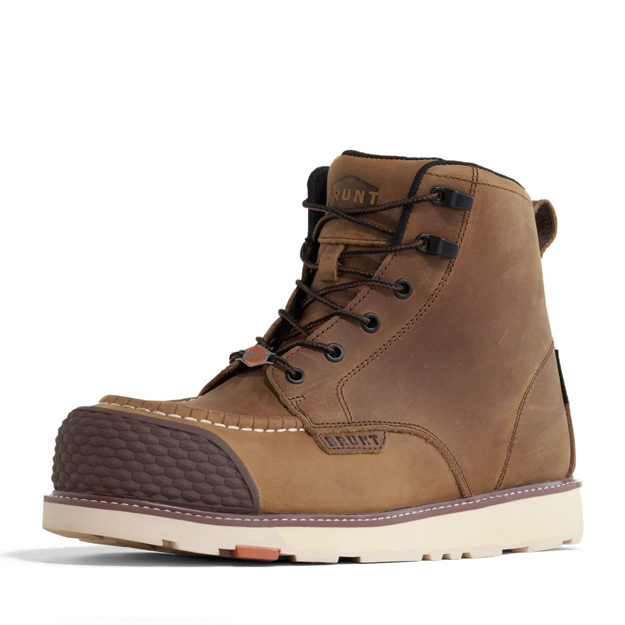 Marin BRUNT 6-Inch Waterproof Work Boots with Composite Toe - Brown EH Rated Slip & Oil Resistant Safety Shoes for Construction & Warehouse - Adjustable Width System for All-Day Comfort