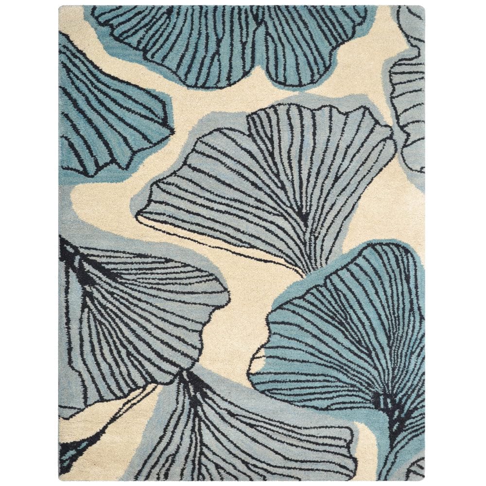 Hand Tufted Wool Eco-Friendly Area Rug 3x5 Feet - Rectangle Cream & Blue Floral Modern Design, High Pile Thick Handmade Living Room & Bedroom Rug - Soft & Durable for Home Decor, Office, Nursery (K00662)