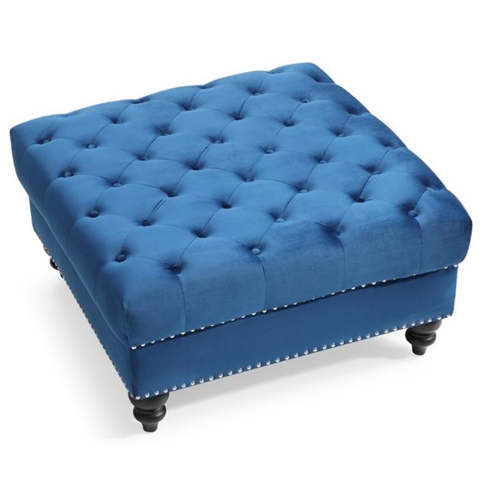 Navy Blue Velvet Ottoman - Glory Furniture Nola Collection | Stylish Footrest & Extra Seating for Living Room, Bedroom & Office