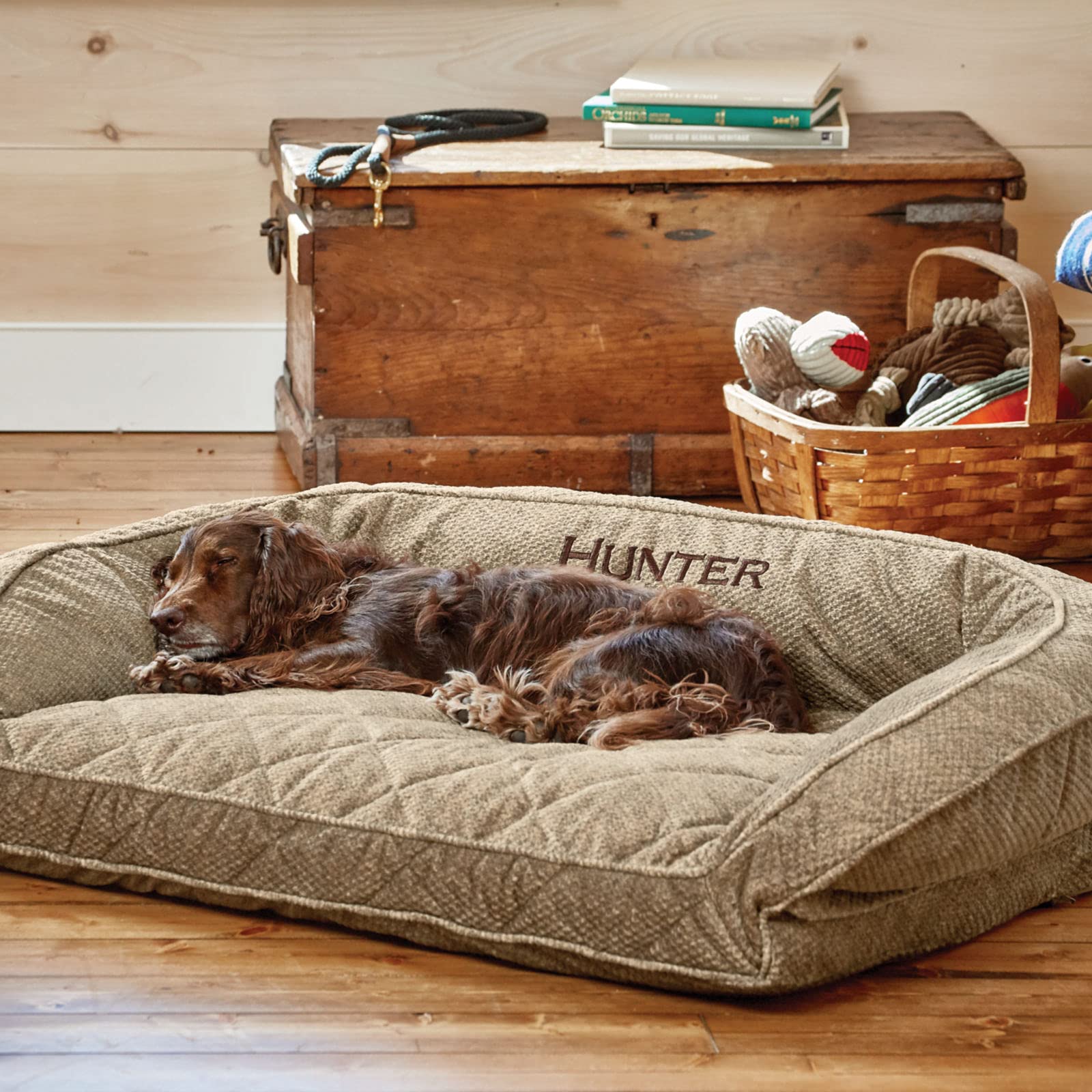 Orvis ComfortFill-Eco Bolster Dog Bed - Plush Rectangular Pet Bed with 3-Sided Bolster for Support, Brown Tweed - Extra Large (XL) for Large Dogs - Perfect for Living Room, Bedroom & Pet-Friendly Spaces