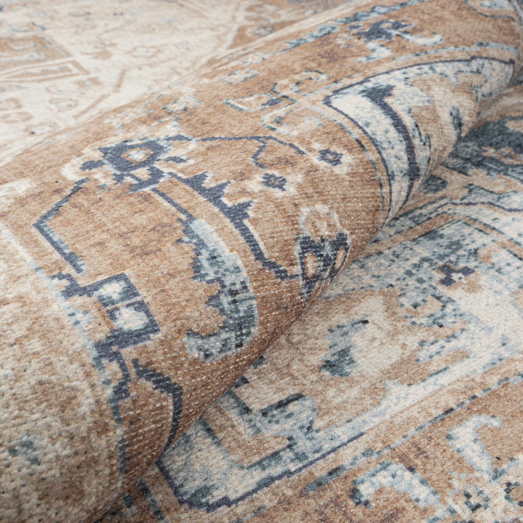 GLN Rugs Vintage Collection - Machine Washable Non-Slip Low Pile Area Rug for Living Room, Bedroom & Bathroom - Easy Clean 9'5