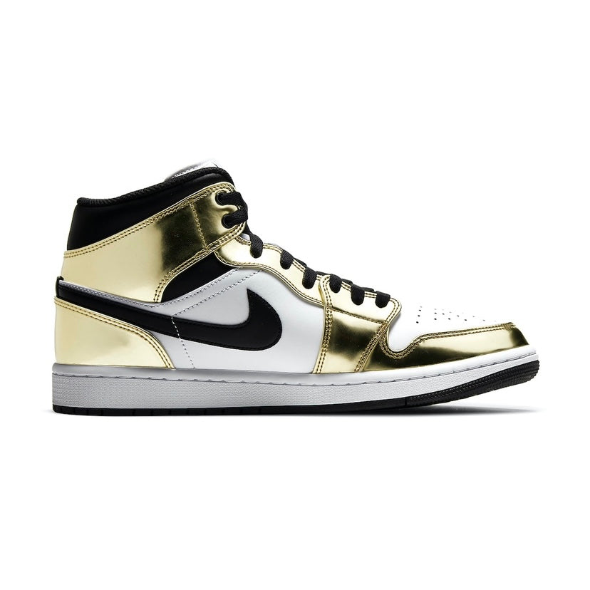Air Jordan 1 Mid Sneakers - White Metallic Gold Black Basketball Shoes for Men | Perfect for Streetwear, Casual Outfits & Sports Performance