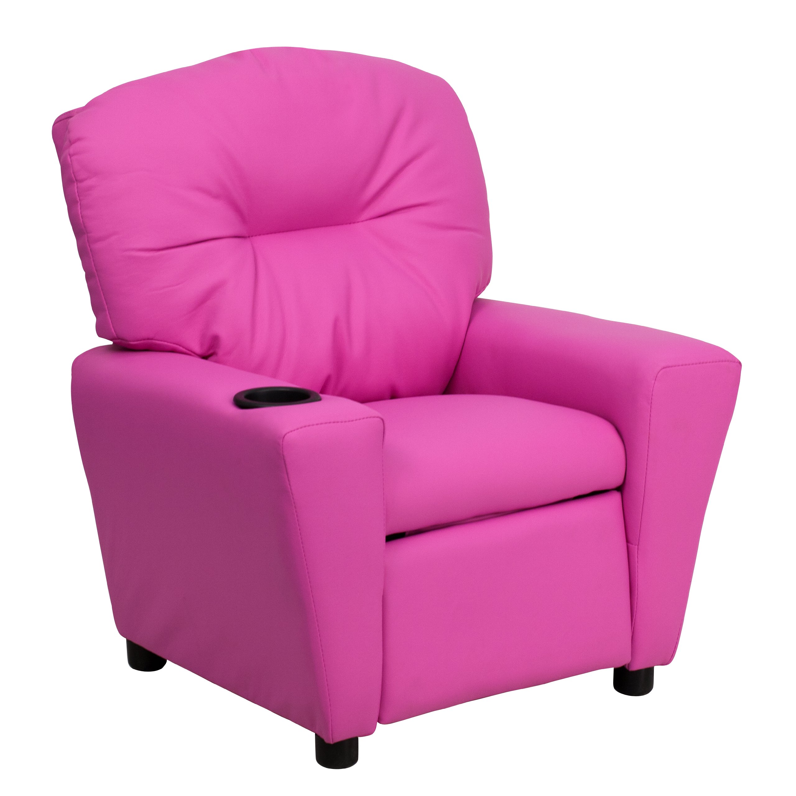 EMMA + OLIVER Hot Pink Vinyl Kids Recliner with Cup Holder - Comfortable Children's Chair for Playroom, Bedroom, or TV Watching - Perfect Gift for Toddlers and Kids